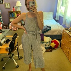 Tie-Waist Pinstripe Jumpsuit